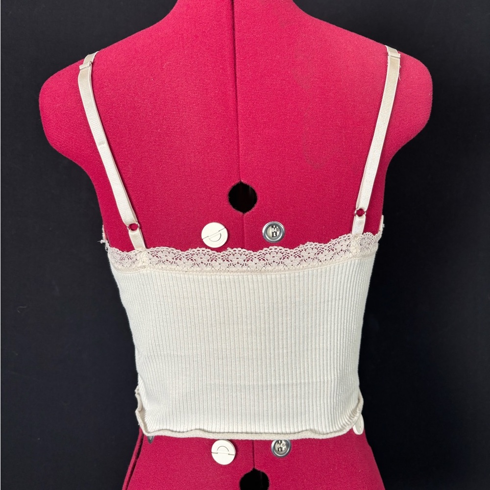 H&M Lace Trim Ribbed Tank Top - Cream - Picture 3 of 3